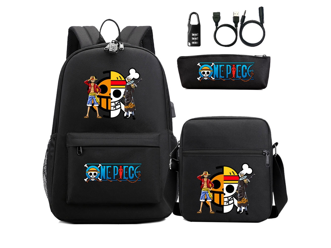 One Piece com Trava de Senha Mochila KOHREE de Estudante de Três Peças