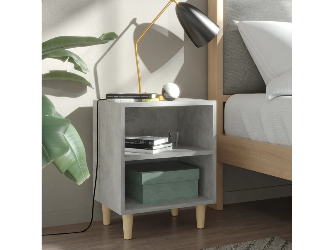 Vidaxl Mesas Cabeceira Perna Mad. Maciça 2pcs 40x30x50cm Cinzento Cim.