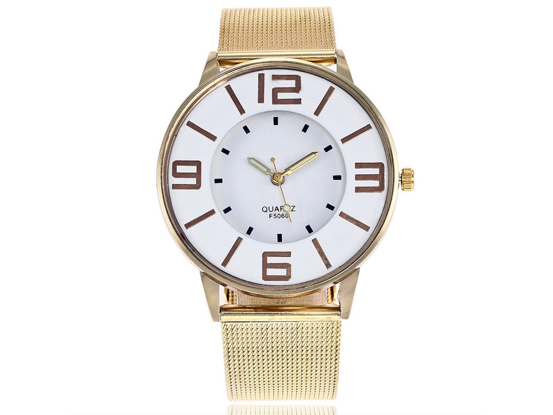 Relógio de Pulso Feminino Vansvar de Quartzo com Pulseira de Liga e Mostrador com Grandes Números (ouro)