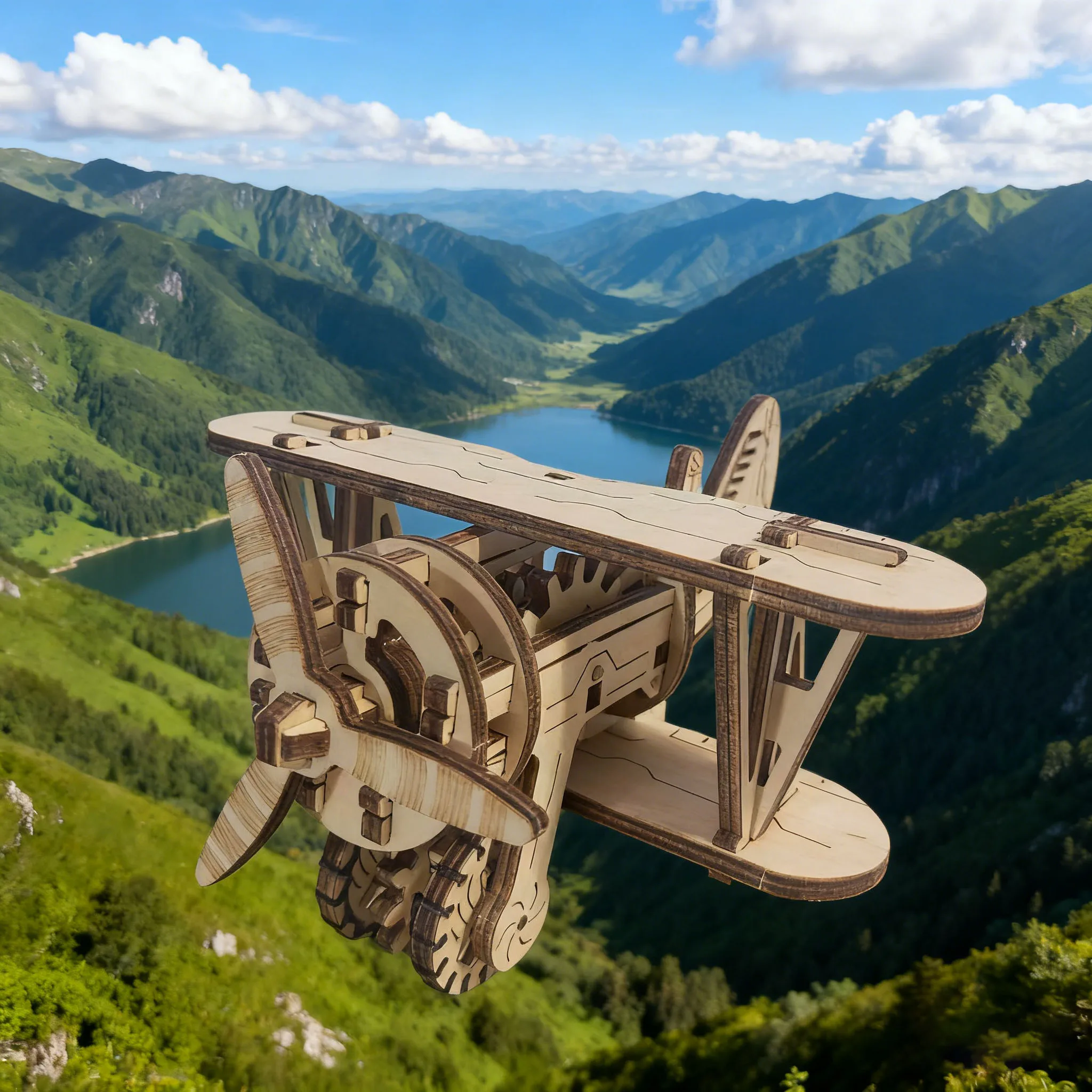 Conjunto de Quebra cabeça 3d de Madeira com Modelo de Avião Faça Você Mesmo Diversão Garantida MDUG