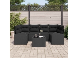 Vidaxl Conjunto De Sofá De Jardim 7 Unid. Preto Vime Pe