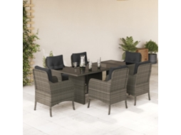 Vidaxl 7 Pcs Conjunto De Jantar P/ Jardim C/ Almofadões Vime Pe Cinza