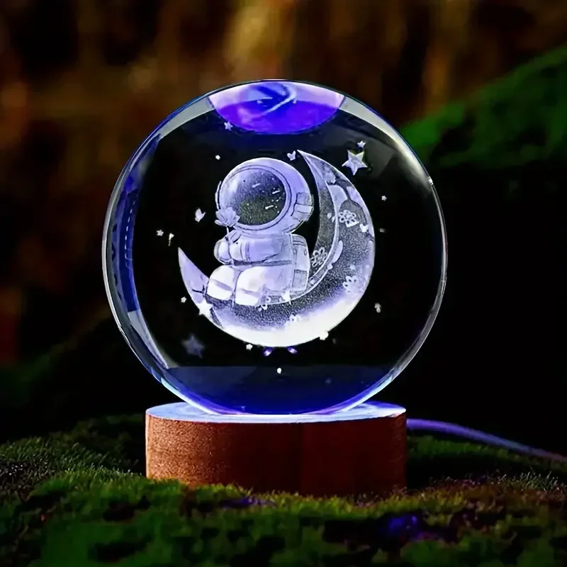 (luz Colorida) Luminária Noturna De Cristal Com Gravação 3d A Laser Em Formato De Astronauta, 6cm