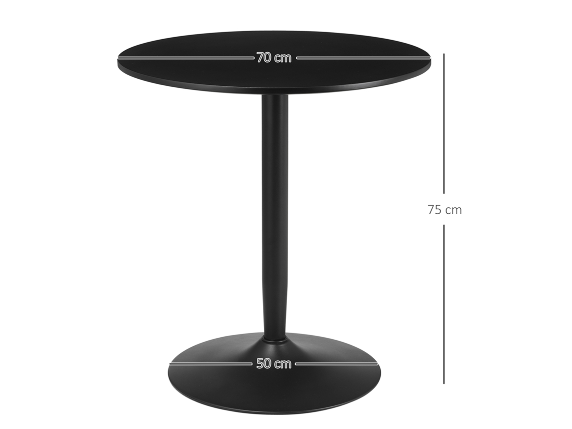 Mesa De Jantar Para 2 Pessoas, Tampo De Mesa Redonda, Base De Aço, Preta, 70 X 70 X 75 Cm Fnc