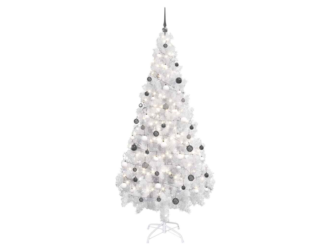 Vidaxl Árvore Natal Artificial Pré-iluminada C/ Bolas Pvc Branco