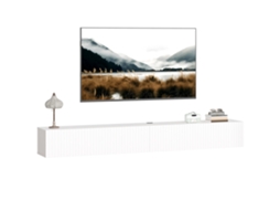Móvel Tv Suspendu 180cm, Móvel Tv Pour Téléviseur 72 Pouces, 2 Portes Rabattables, 180x25x22cm, Branco