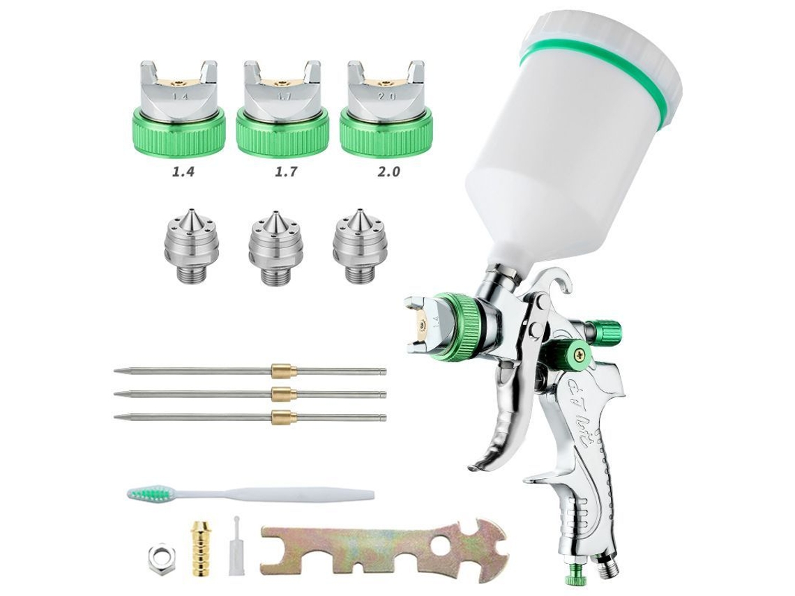 Pistola de pintura pneumática HVLP de alta pressão com 3 bicos 1.4/1.7/2.0mm 600cc | S/MARCA