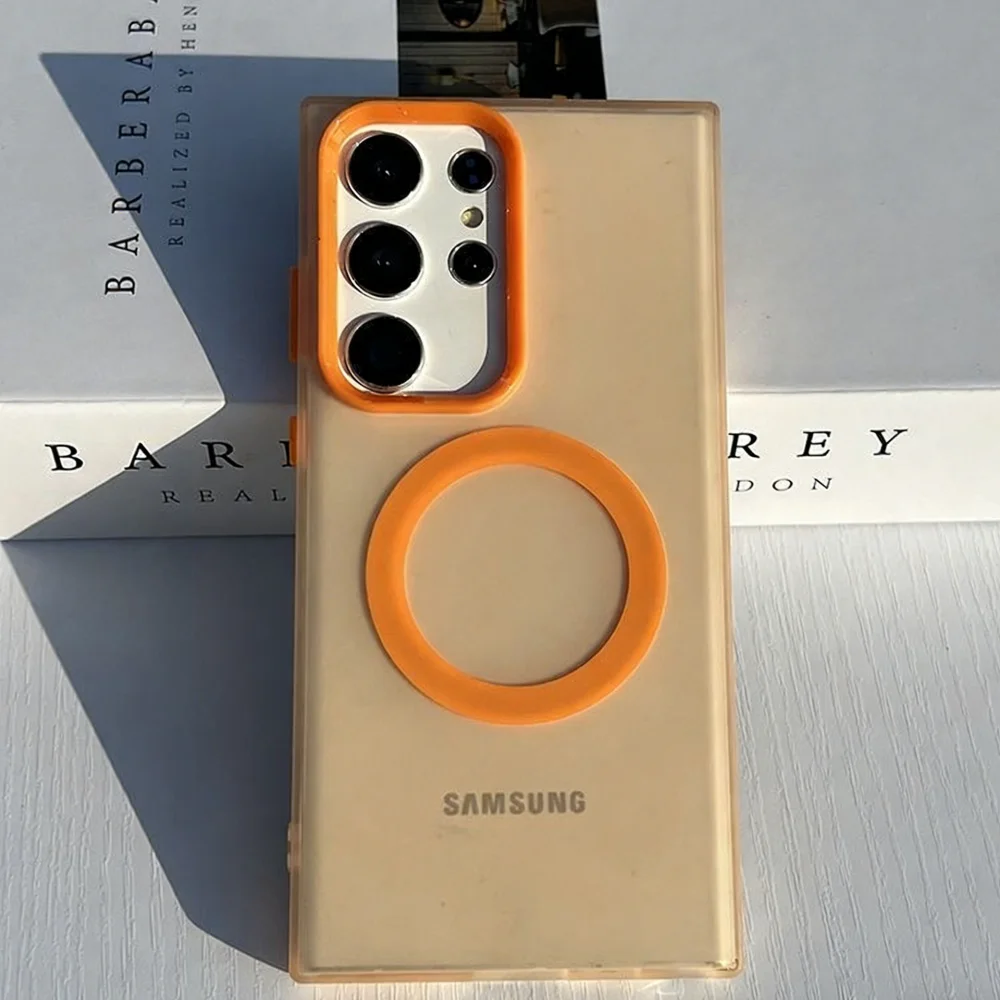 Capa Protetora Magnética Magsafe (laranja Galaxy A35 5g), Versão Transparente Luxuosa Em Tom De Doce.