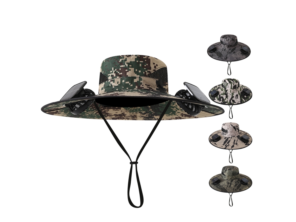 Chapéu com Ventilador Solar BTFORUS Recarregável para Pesca e Atividades ao Ar Livre Camuflado Cáqui