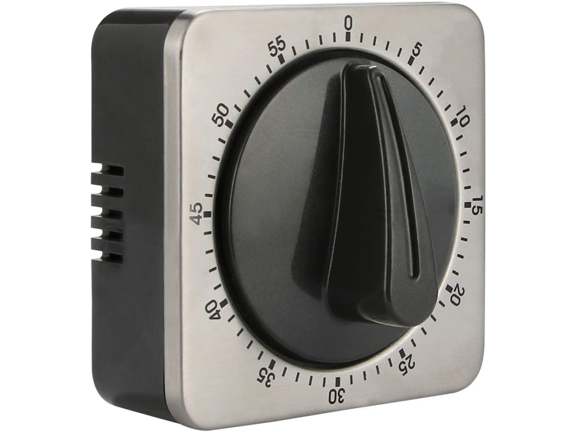Temporizador Mecânico De Cozinha, Contagem Regressiva De 60 Minutos, Em Aço Inoxidável, Base Magnética, Acabamento Cinza