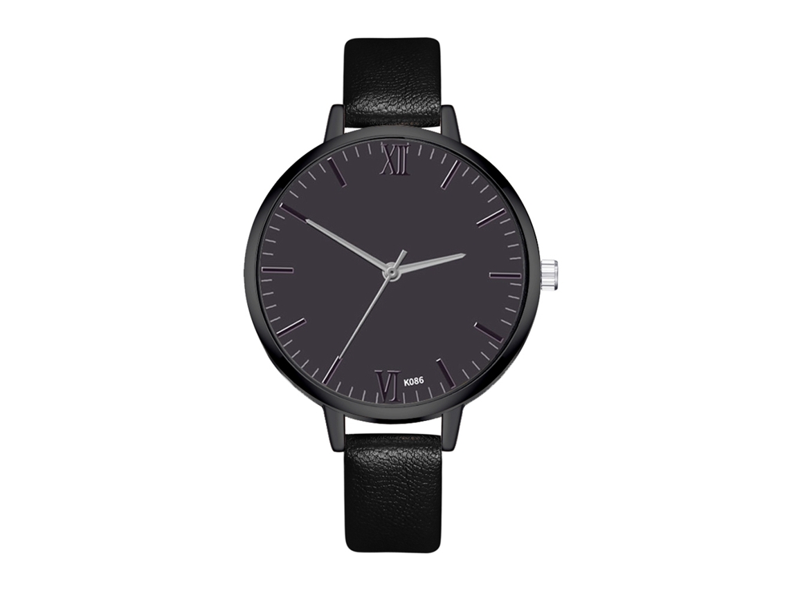 Relógio de Pulso Feminino de Quartzo com Pulseira de Couro Pu Estilo Simples Zhoulianfa Preto