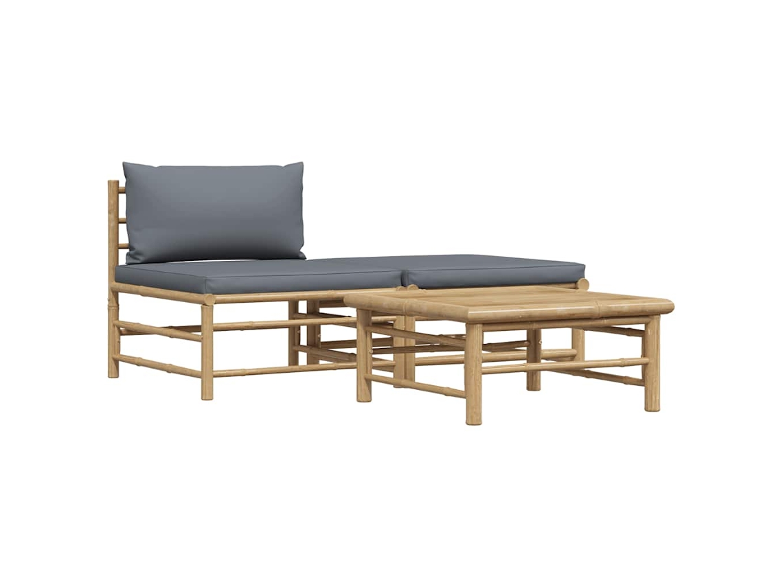 Maison Exclusive - 3 Pcs Conj. Lounge Jardim Em Bambu C/ Almofadões Cinza-escuro