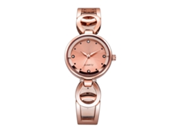 Relógio Feminino de Pulso com Strass Mostrador Redondo Quartzo Resistente À Água Ouro Rosa