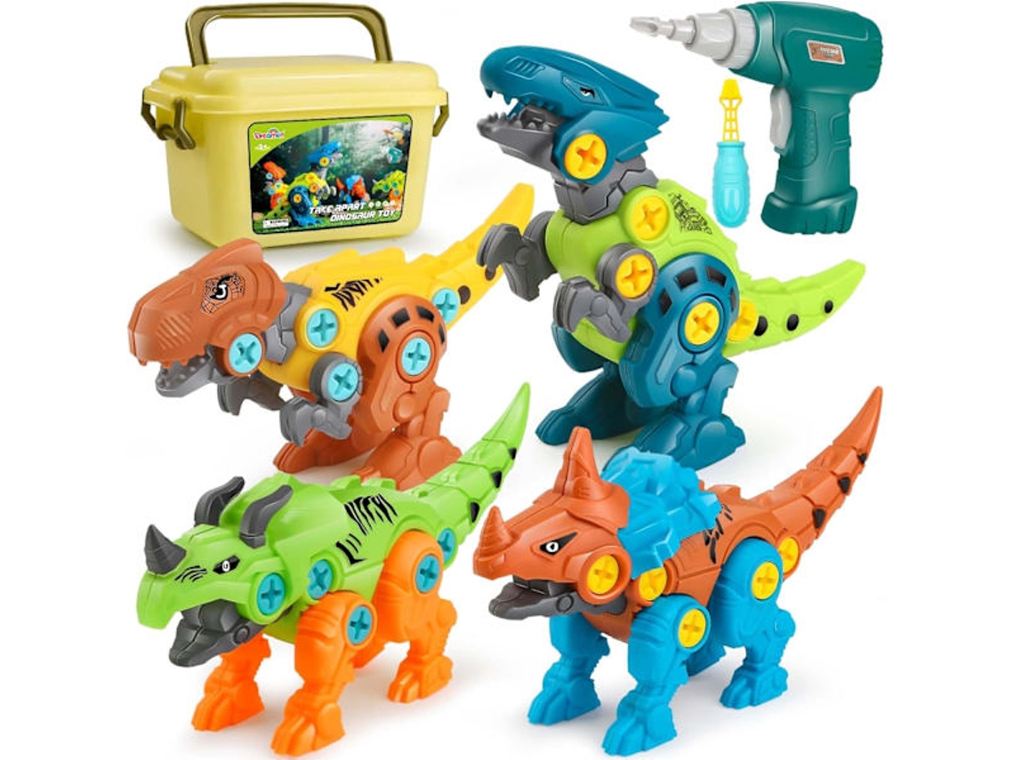 Brinquedos de dinossauro desmontáveis para crianças com caixa de armazenamento, furadeira elétrica, kit de construção faça você mesmo Pres Slowmoose