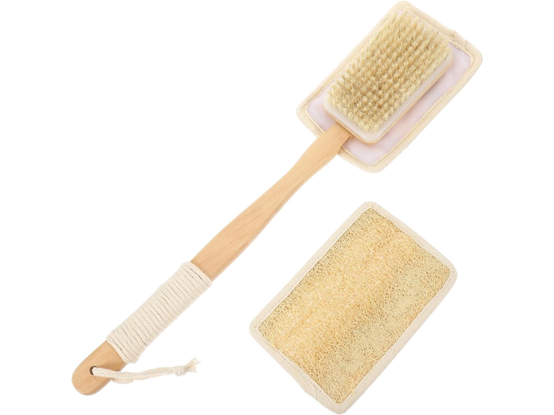 Escova De Banho Fomiyes Confortável E Fácil Segurar, Feita De Bucha Vegetal Natural Com Cabo Longo Para Esfoliar E