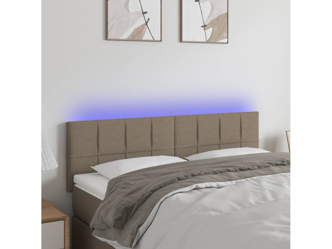 Vidaxl Cabeceira Cama Luzes Led Tecido 144x5x78/88cm Cinza-acastanhado