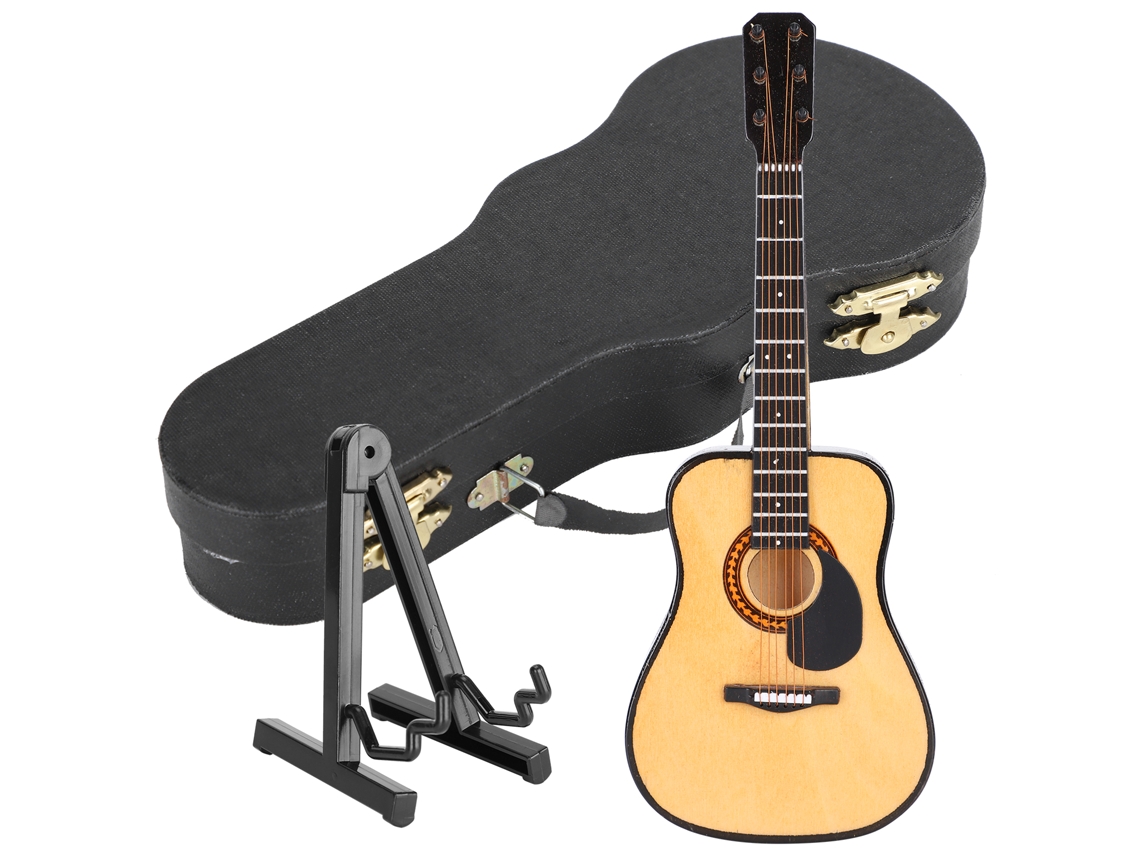 Modelo Guitarra Madeira com Estojo e Suporte para Boneca