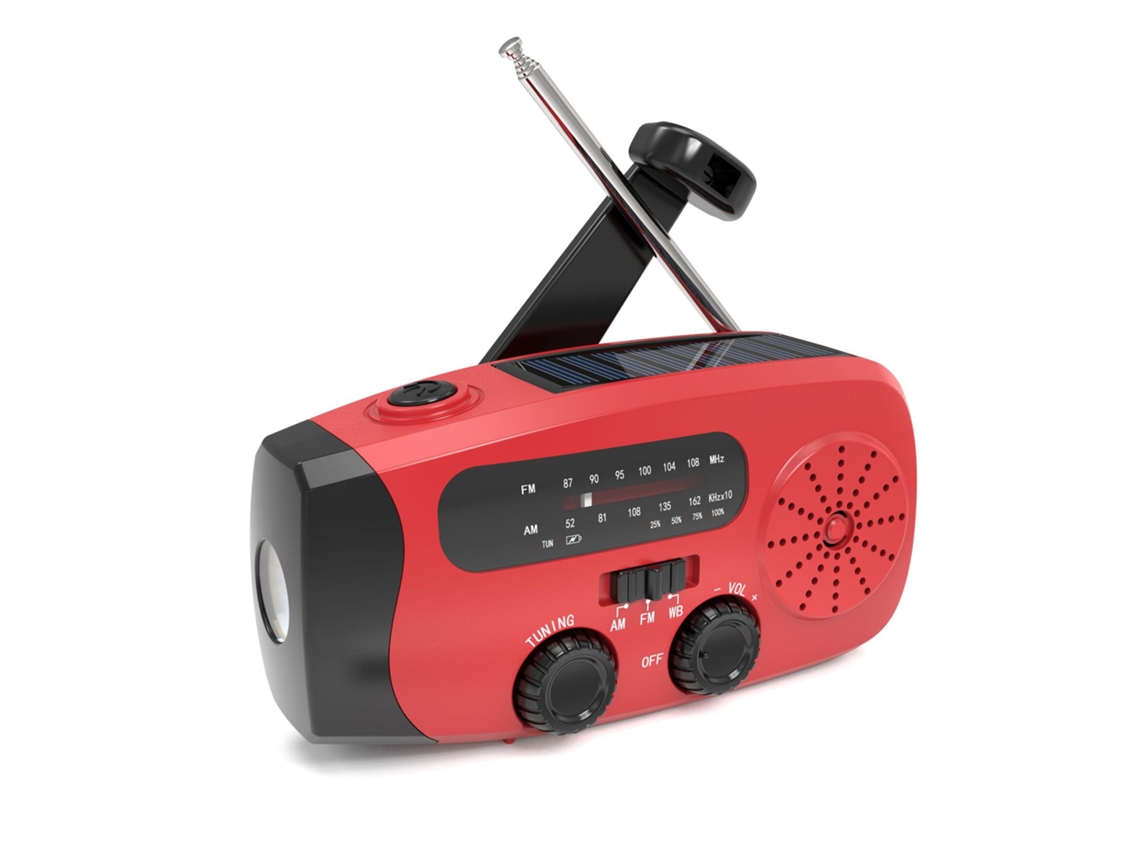 RÁDIO SOLAR AQUAFORGE portátil com manivela, emergência, bateria de 2500mah