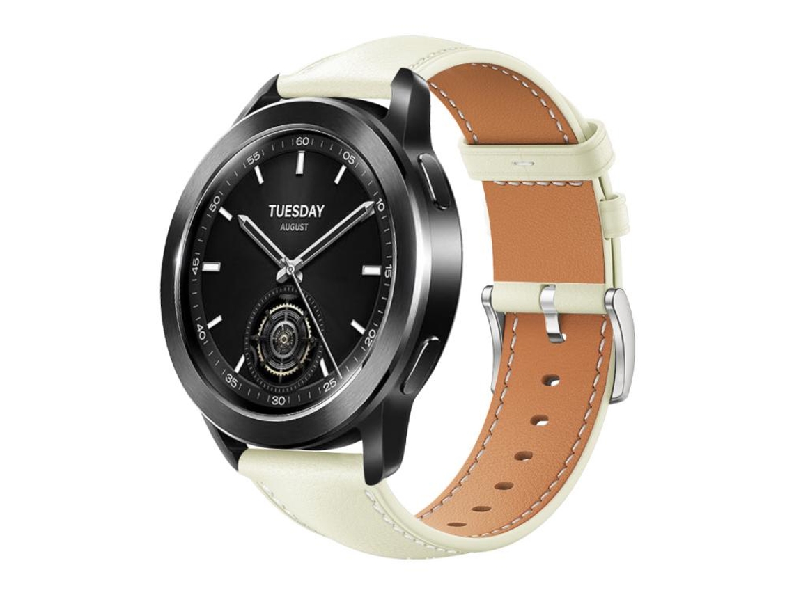 Bracelete Para Xiaomi Watch S3 / 2 Pro / S2 / S1 - Couro Preto - Cabeça Chata - Textura De Tubarão (22mm) Branco Cremoso