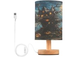 Luminária De Cabeceira Skyshu Castelo Halloween, Pequena Luminária De Mesa Led Usb Com Base Madeira Antiderrapante E