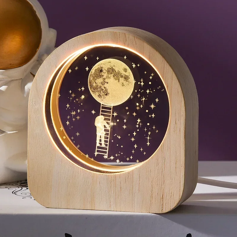 Ornamento de Mesa em Cristal Astronômico com Gravação a Laser 3d do Sistema Solar. MDUG (aterrissagem na Lua)