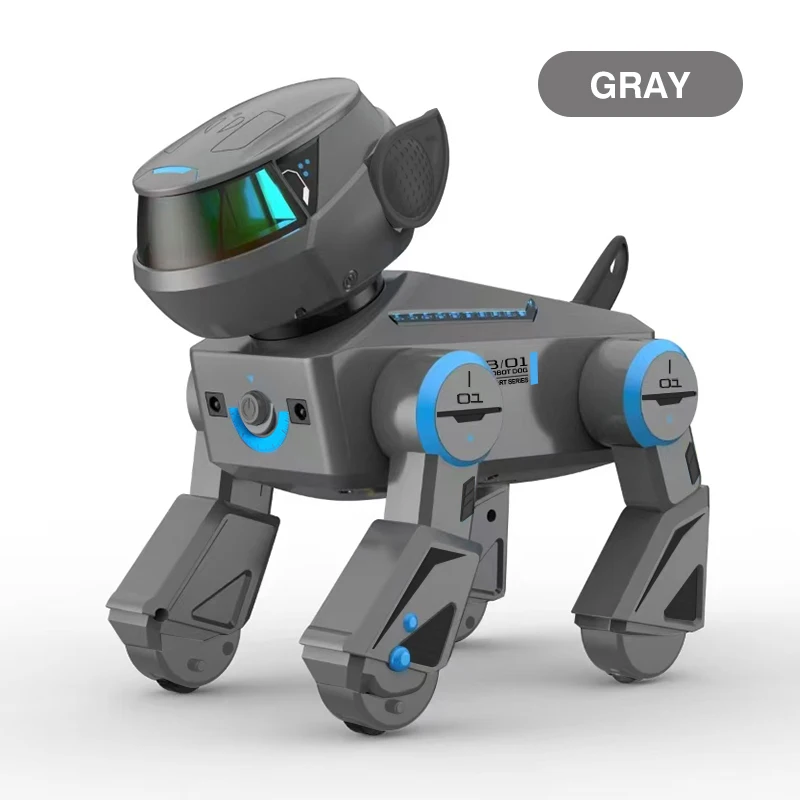 Cão Acrobático Inteligente com Controle Remoto, Brinquedo Interativo de Animal com Controle Remoto de 2,4 Ghz MDUG (cinza)