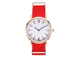 Relógio analógico de quartzo vermelho Zhoulianfa com pulseira de nylon para homens e mulheres.