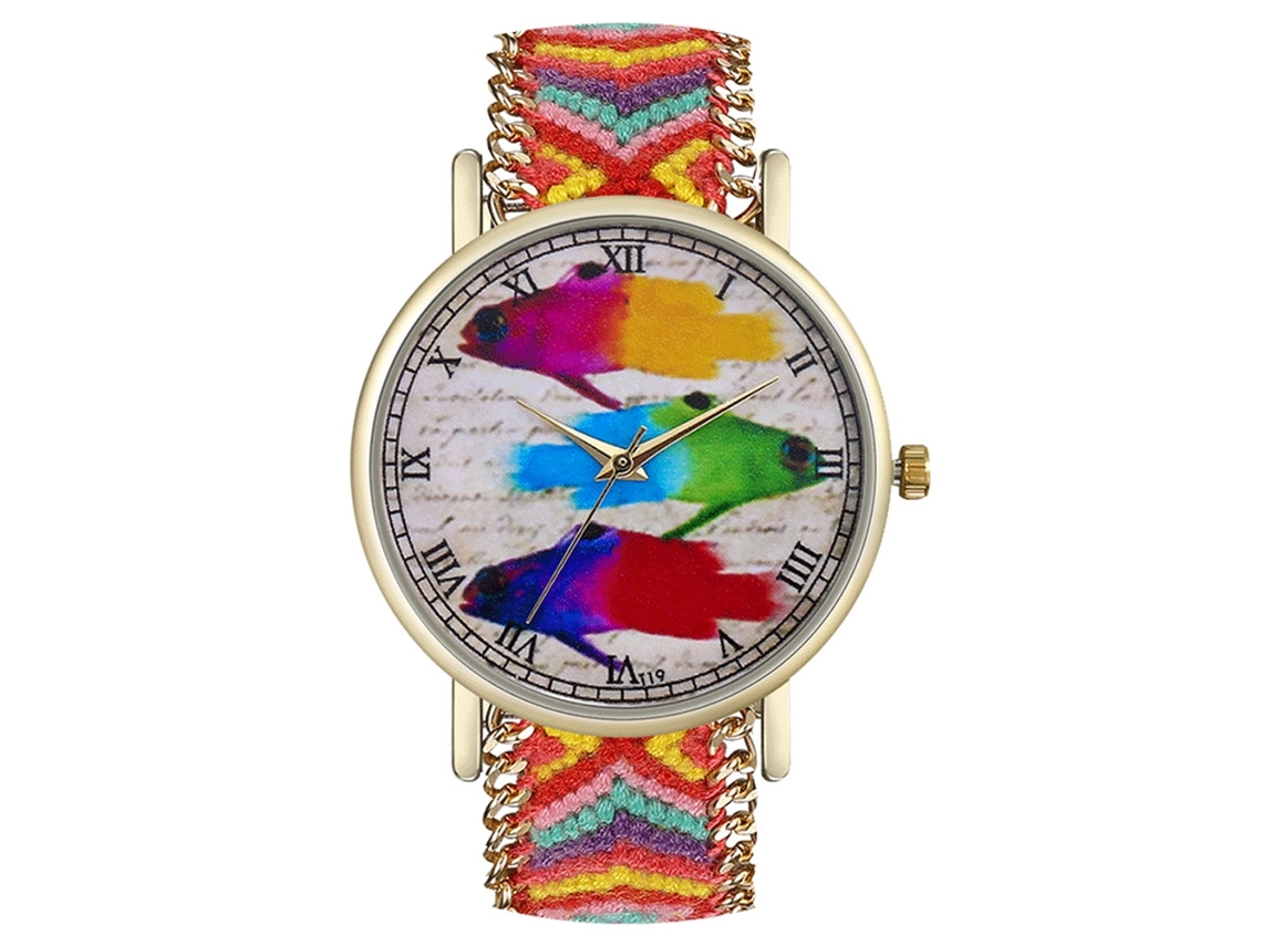 Relógio de Pulso Feminino Simples Analógico com Números Romanos Pulseira Tecida de Lã Quartzo