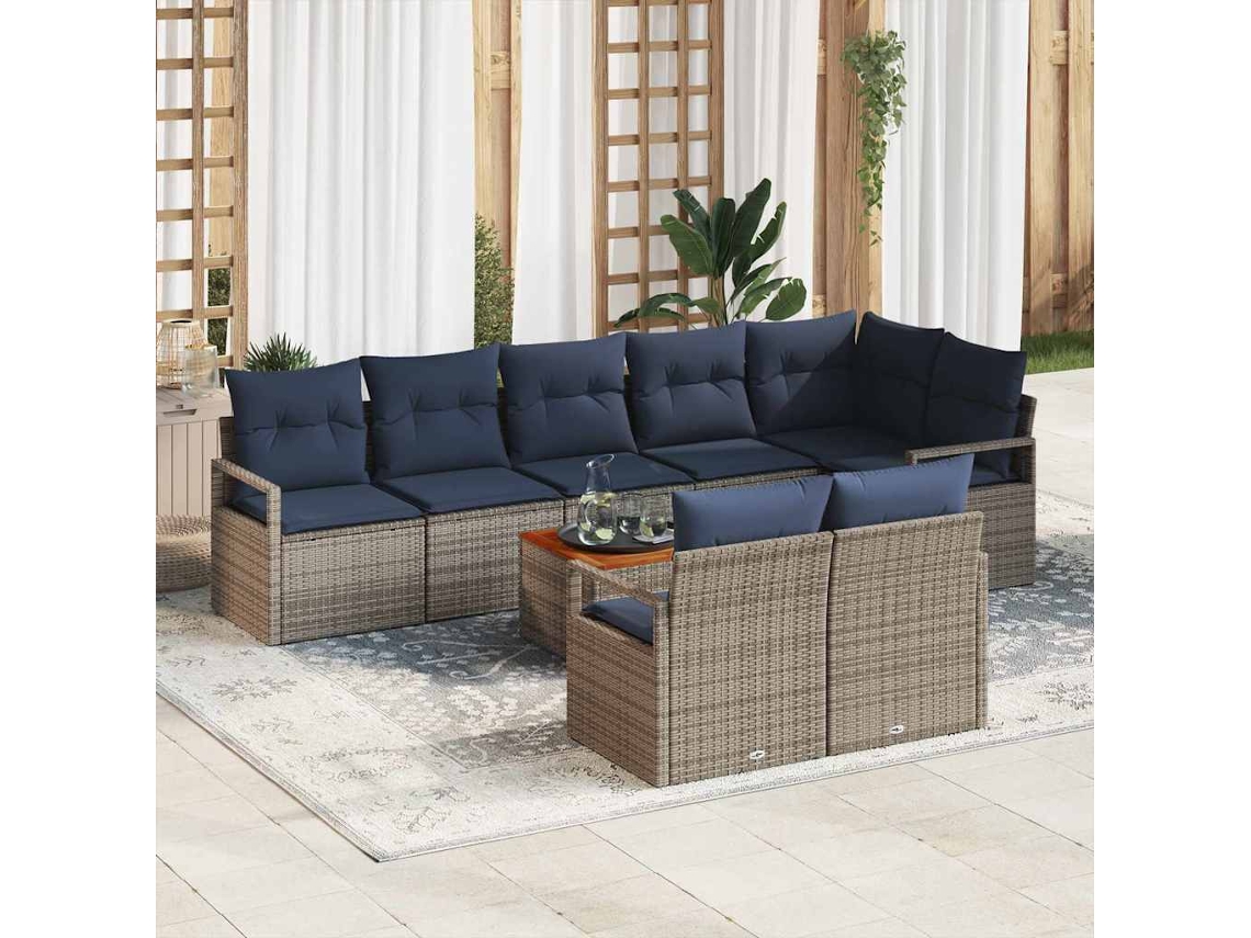 Vidaxl Conjunto De Sofá De Jardim Com Almofada 9 Pcs Cinzeto Vime Pe