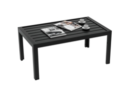 Mesa de Centro Retangular para Jardim/mesa Lateral para Pátio, Estrutura de Aço, Tampo Ripado, 101,5 X 61 X 46 Cm, Preta CHEZMOI