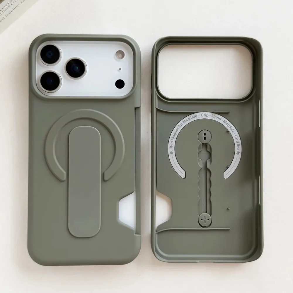 (verde Claro, Iphone 14 Pro) Capa Minimalista Magnética Para Celular Com Compartimento Para Cartão, Suporte Para Anel E Recursos Antirroubo.