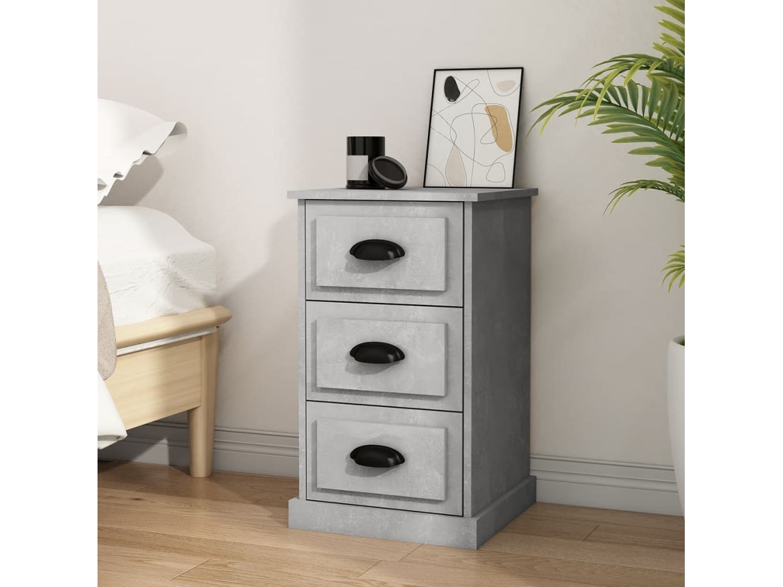 Vidaxl Mesa De Cabeceira 39x39x67 Cm Derivados Madeira Cinza Cimento