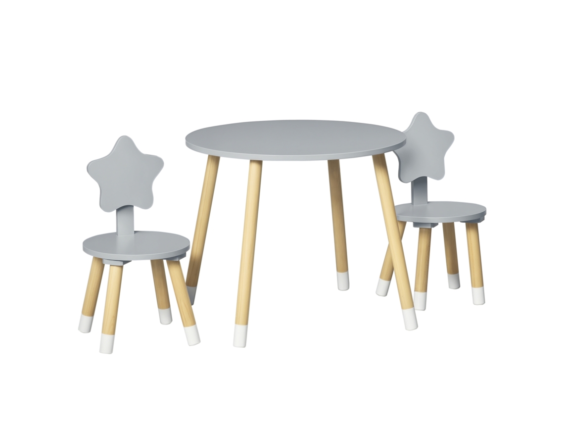 Conjunto de Mesa Infantil com 2 Cadeiras em Madeira cinza,idade 18 Meses a 4 Anos BTFORUS