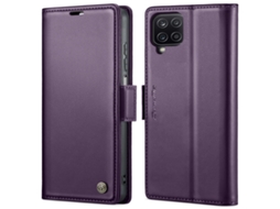 Capa Para Samsung Galaxy A12 5g Borboleta Fivela Litchi Textura De Telefone De Couro Rfid Antirroubo Roxo Perolado