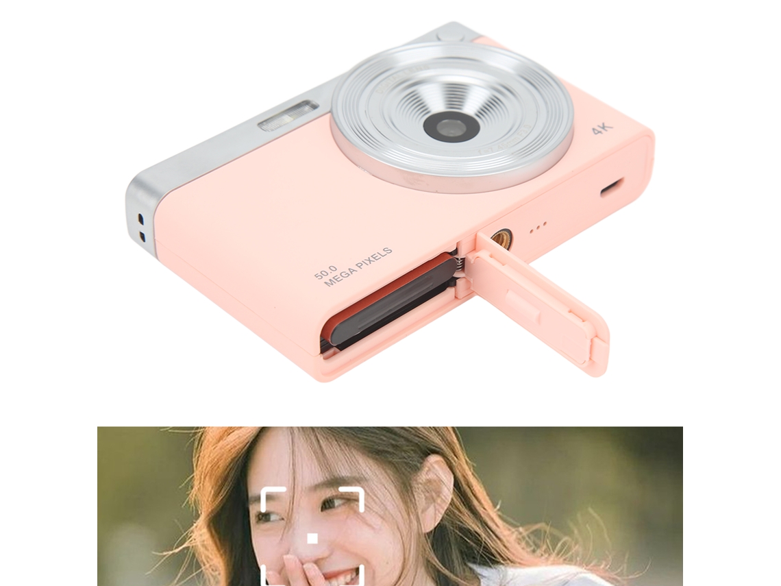 Câmera Digital 4k 2,88 Polegadas Ips Hd Sem Espelho, Câmera Af Com Foco Automático, Zoom 16x, Câmera De 50 Mp Para Fotografia Macro Rosa Brilvibera