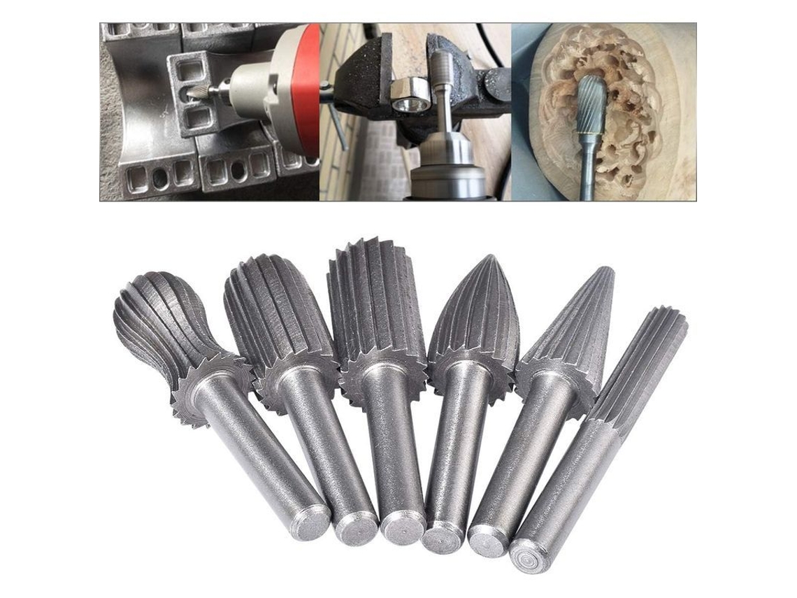 Brocas de tungstênio de corte duplo, para furação, gravação e polimento, com cabo de 6mm | S/MARCA