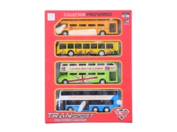 Primerox conjunto de 4 Ônibus de Liga Pull Back Brinquedo Educativo para Crianças com Portas Abertas