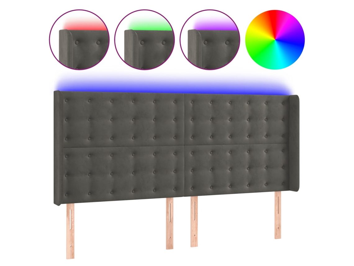 Cabeceira de Cama com Led Veludo Cinza Escuro MAISON EXCLUSIVE (183x16x118 cm)