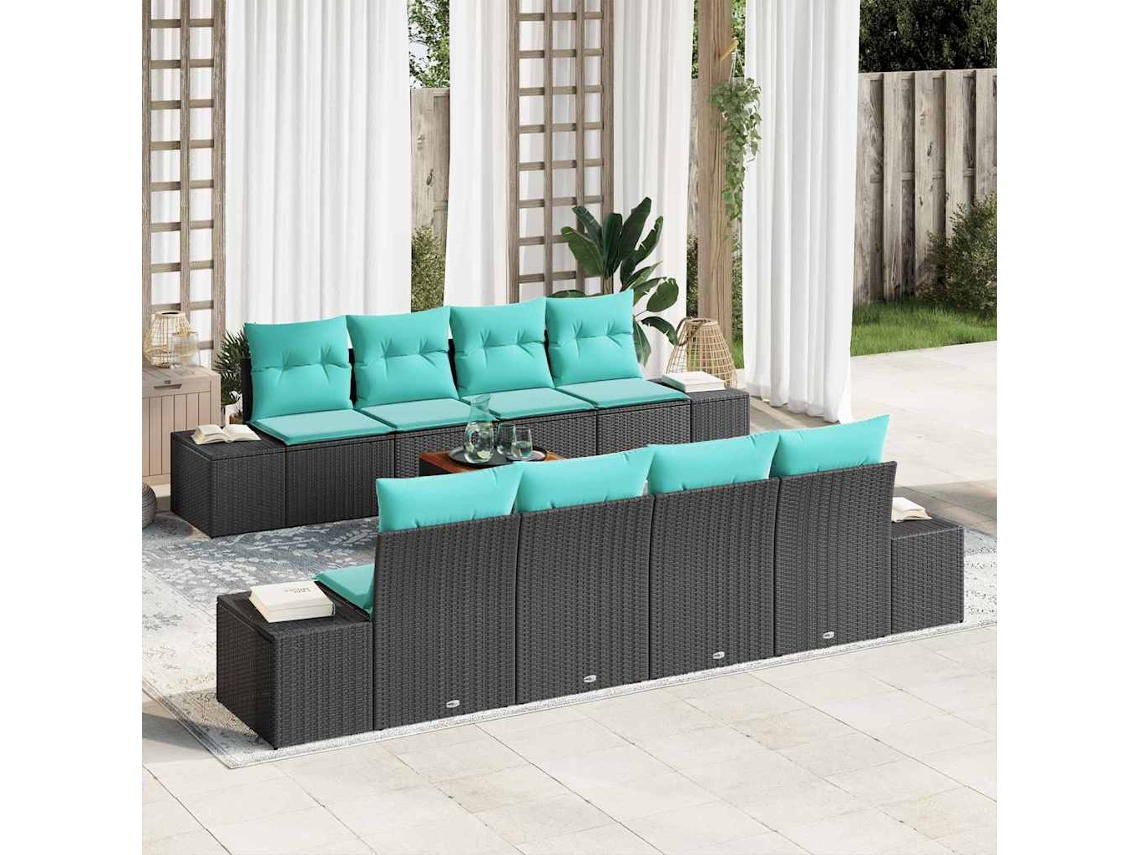 Vidaxl Conjunto De Sofá De Jardim 9 Unid. Preto E Turquesa Vime Pe