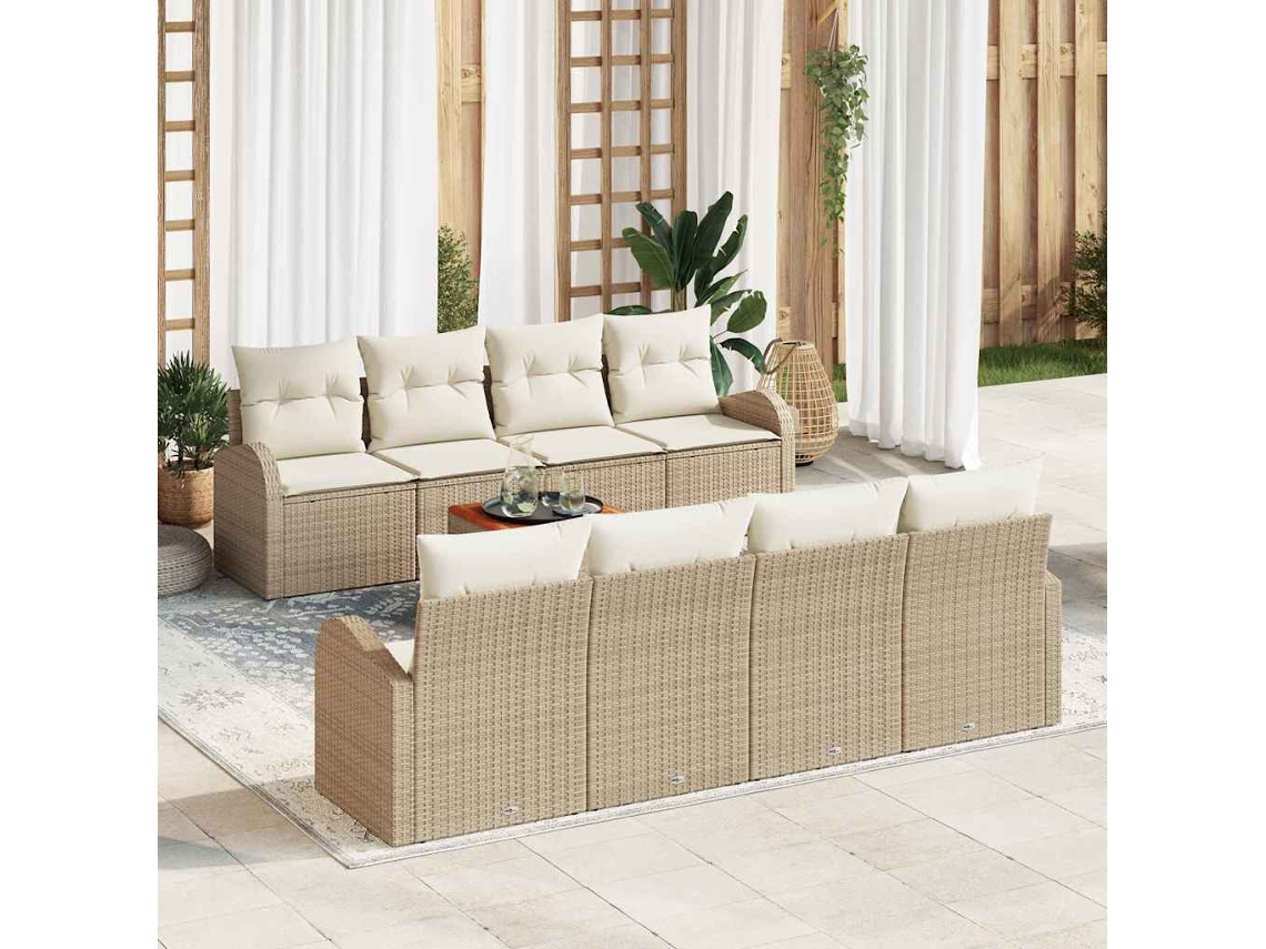 Vidaxl Conjunto De Sofá De Jardim 9 Unid. Bege Vime Pe