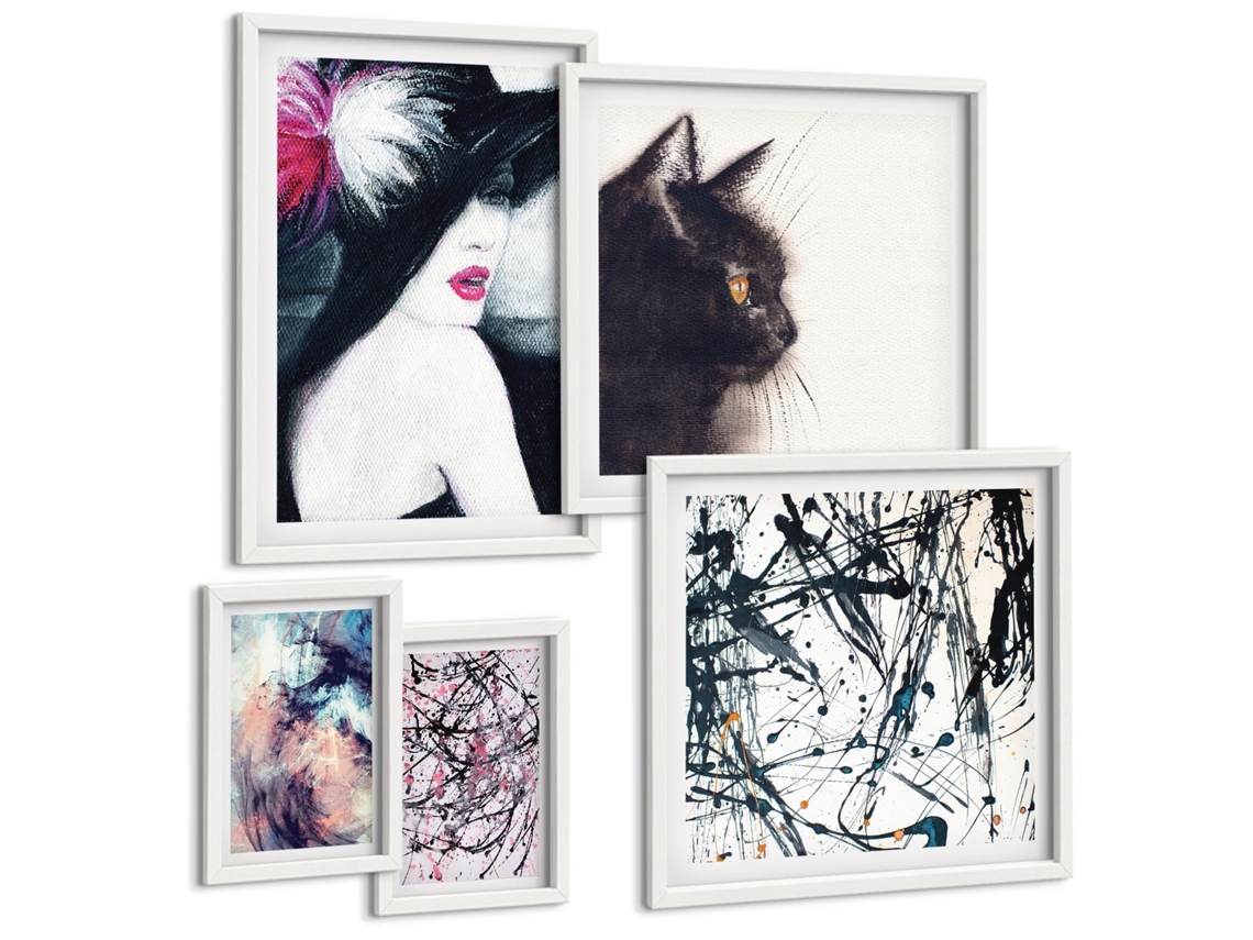 Pinturas Murais Modernas Flores, Padrões De Fundo Pastel Moldura Branca Quadros Para O Escritório Espelharte (conjunto De 5 Imagens)