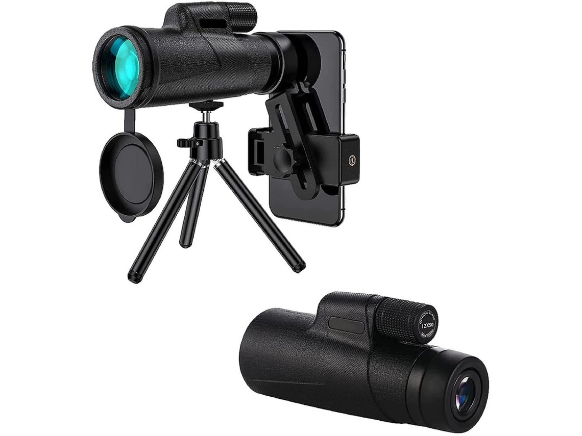 Monóculo 12x50 Bak4 Prisma Ip68 Dual Focus Ipx7 Adaptador Smartphone Tripé Vida Selvagem Preto Bestvite