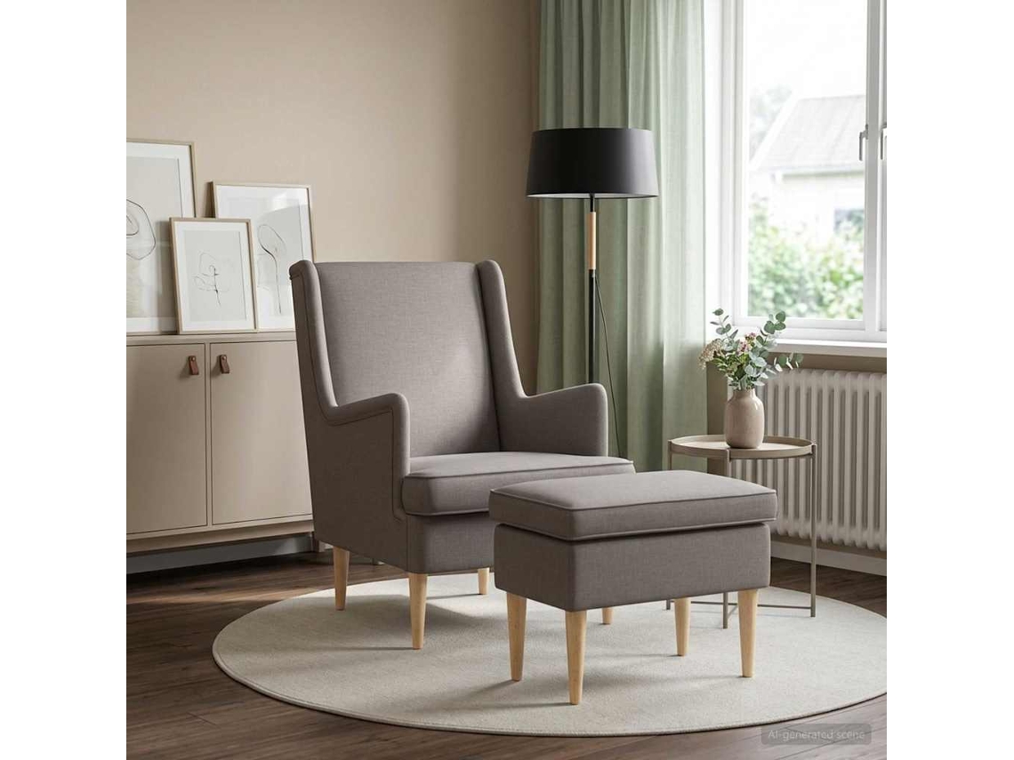 Vidaxl Poltrona Com Puff 2 Unid. Cinzento-acastanhado Tecido