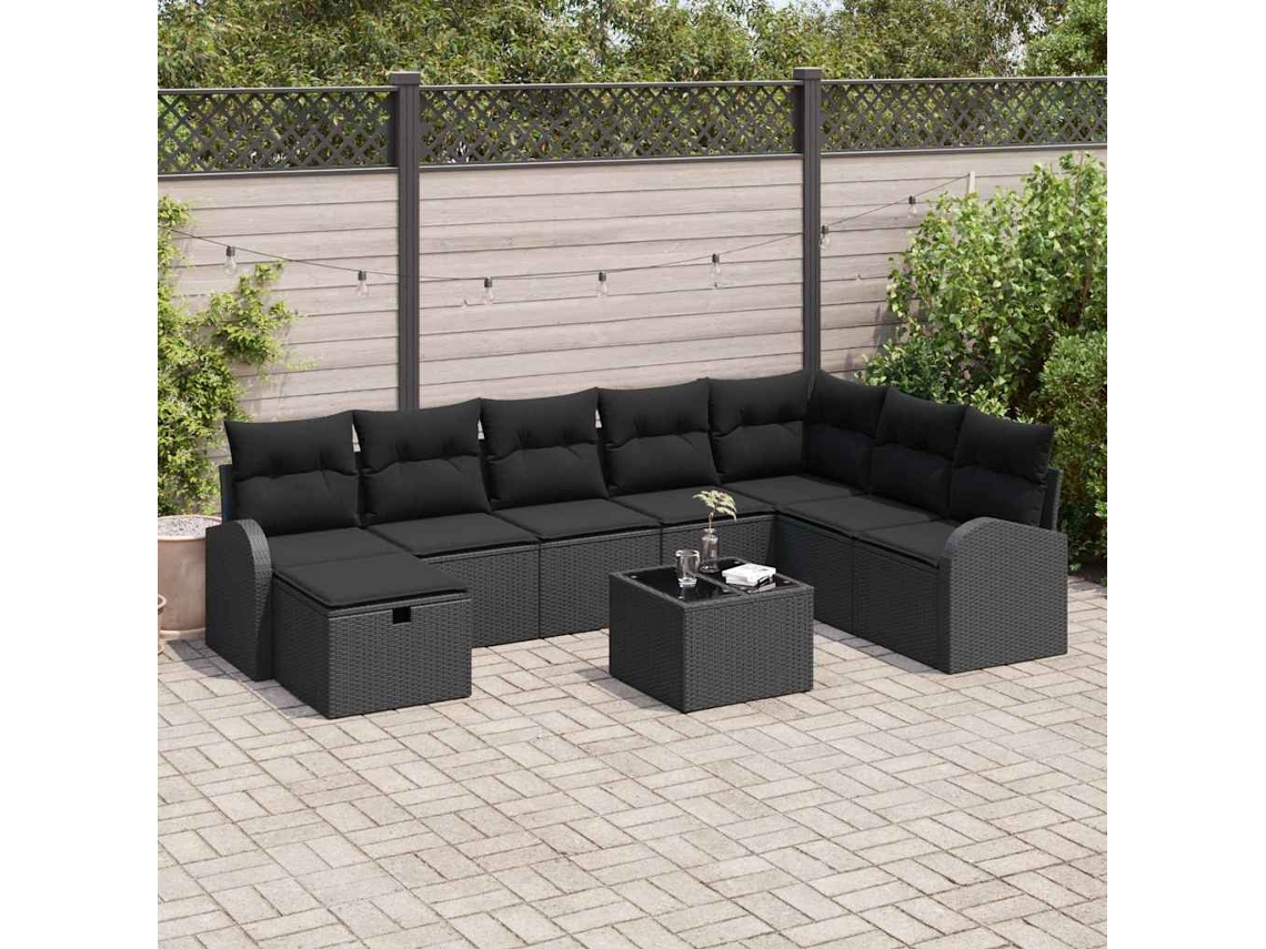 Vidaxl Conjunto De Sofá De Jardim 9 Unid. Preto Vime Pe