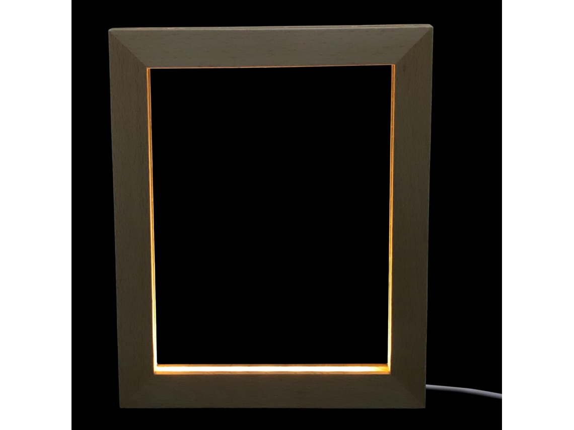 Porta Retratos Madeira Maciça Iluminação Led Noturna Suporte Exclusivo Fotos Ideal Decoração Presente Luz Mesa GOKOCO