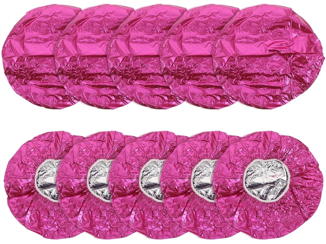Pacote Com 10 Toucas De Cabelo Rosa De Alumínio, Impermeáveis E Reutilizáveis.