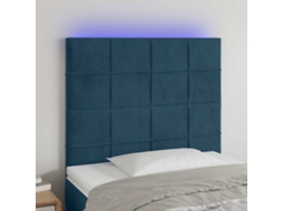 Vidaxl Cabeceira Cama C/ Luzes Led Veludo 100x5x118/128cm Azul-escuro