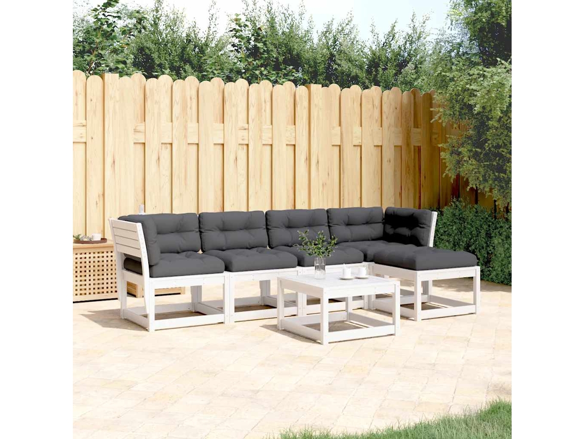 Vidaxl 5 Pcs Conj. Sofás De Jardim C/ Almofadões Pinho Maciço Branco