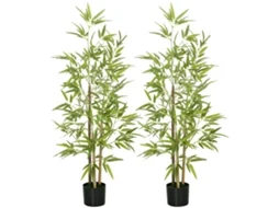 2 Plantas Artificiais de Bambu Sintético com 498 Folhas para Decoração de Sala e Escritório Ø15x120cm Verde BTFORUS