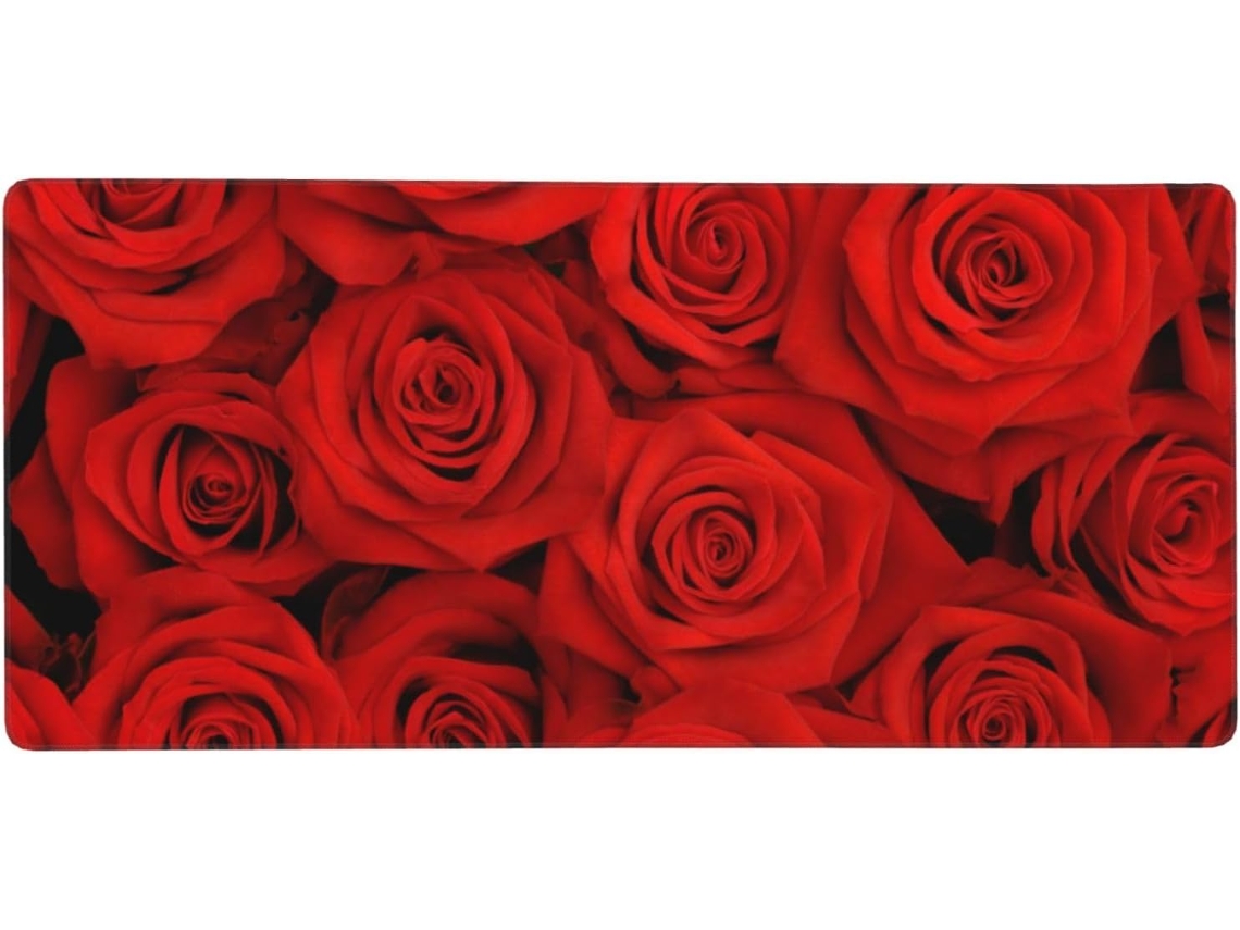Mousepad Grande para Computador com Estampa de Rosas Vermelhas, Base Borracha Antiderrapante, 40 X 90 Cm